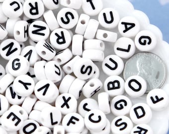 Big Letter Beads - 10mm Large Round White Alphabet Acrylic or Resin Beads - 170 pc set