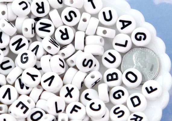 Big Letter Beads 10mm Large Round White Alphabet Acrylic or Resin