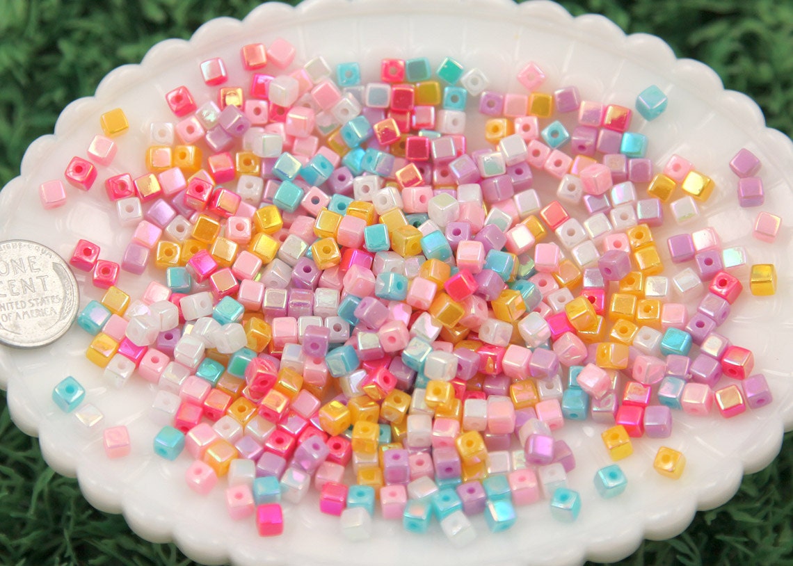 4mm Super Tiny Iridescent Pastel AB Mix Square Cube Acrylic or - Etsy