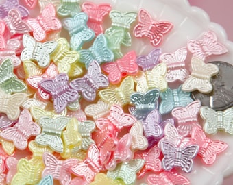 Butterfly Beads - 100 pieces - 14mm Pearly Pastel Beautiful Bright Color Little Butterfly Shaped Resin or Acrylic Beads