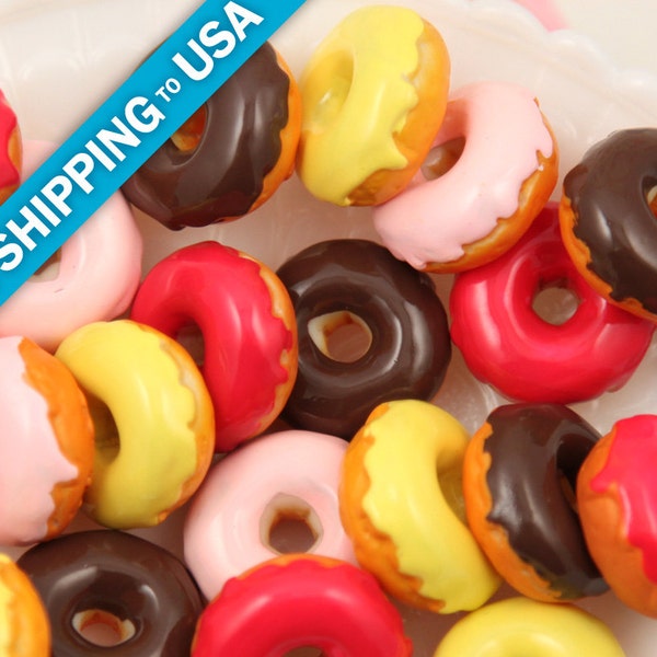 24mm Big Donuts with Frosting Flatback Resin Cabochons - Pink, Brown, Yellow and Rose - 5 pc set