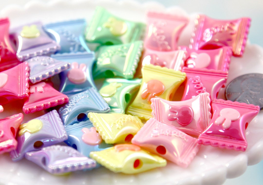 Candy Beads - 21mm Pastel AB Candies Wrapped Candy Shape Acrylic or ...