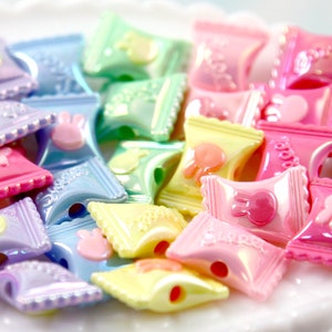 Candy Beads - 21mm Pastel AB Candies Wrapped Candy Shape Acrylic or Resin Beads - 18 pc set - Mixed Colors