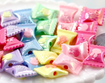Candy Beads - 21mm Pastel AB Candies Wrapped Candy Shape Acrylic or Resin Beads - 18 pc set - Mixed Colors