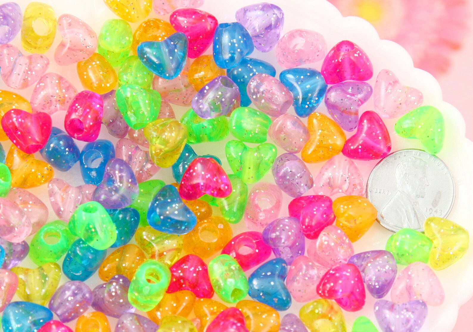 Colorful Plastic Beads 9mm Vibrant Glitter Heart Bead Resin Etsy