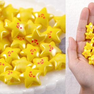 Cute Star Beads - 20mm AB Happy Star with Face Resin or Acrylic Beads - 10 pc set