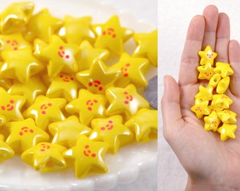 Cute Star Beads - 20mm AB Happy Star with Face Resin or Acrylic Beads - 10 pc set