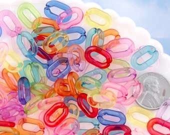 Plastic Chain Links - 15mm Transparent Colorful Plastic or Acrylic Chain Links - Mixed Colors - 200 pc set