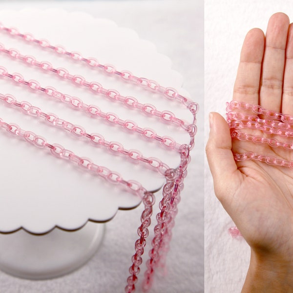 Transparent Pink Plastic Chain - 8mm Perfect Acrylic or Plastic Chain - 20 inch / 50 cm length - For Necklaces and Jewelry - 3 pcs set