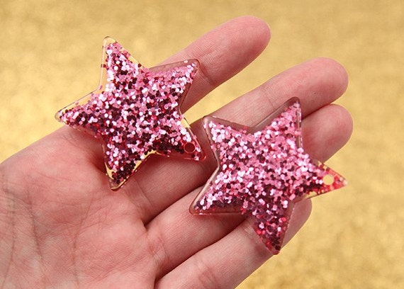 Resin Star Charms 40mm Pink Glitter Stars Resin Charms 4 Pc Set