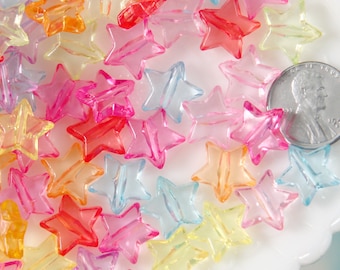 Transparent Star Beads - 14mm Colorful Transparent Star Acrylic or Resin Beads - 100 pcs set
