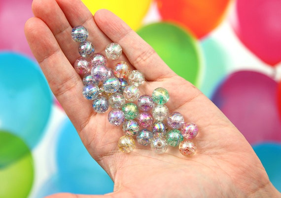 Glitter Beads 10mm Transparent Glitter Acrylic or Plastic Beads 80 Pc Set 