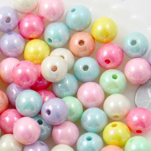 Pastel Acrylic Beads: 12mm Round AB Iridescent, 65 pcs