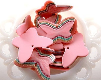 Resin Charms - 45mm Big Pink Butterfly Resin Glitter Pendants - 5 pc set