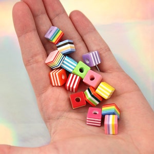 9mm Small Striped Cube Resin Beads, mixed color 80 pc set image 2