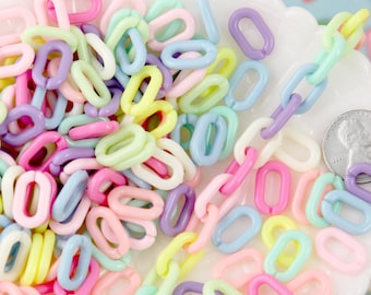 Small Pastel Plastic Chain Links - 200 pieces - 15mm Small Beautiful Bright Pastel Color Plastic or Acrylic Chain Links - Mixed Colors