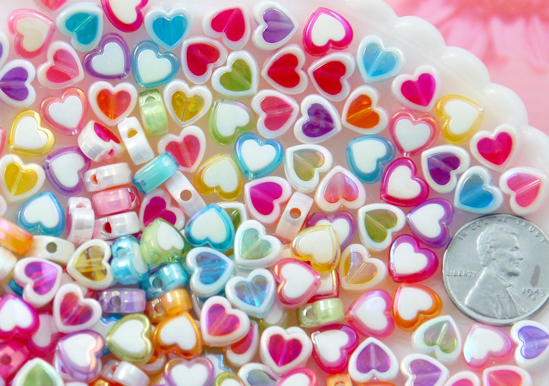 8mm Amazing Tiny AB Pastel Double Heart Resin or Acrylic Beads