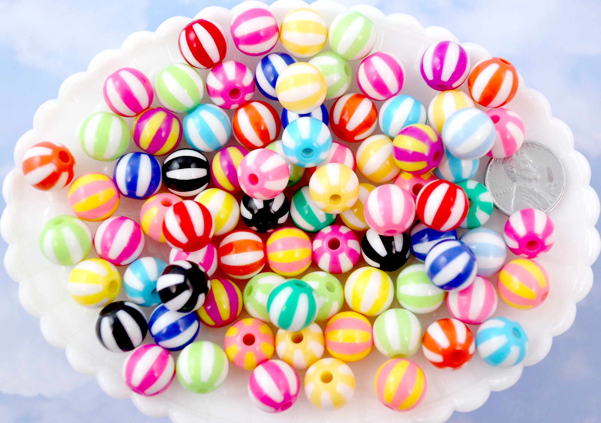 15mm Beach Ball Striped Resin Beads - 12 pc set – Delish Beads
