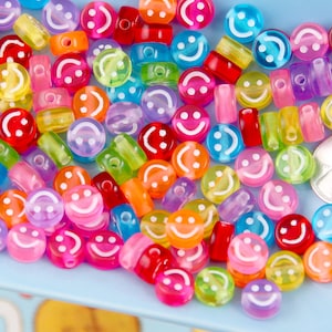 Happy Face Beads - 10mm Translucent Smile Shape Acrylic or Resin Beads - 100 pc set