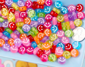 Happy Face Beads - 10mm Translucent Smile Shape Acrylic or Resin Beads - 100 pc set
