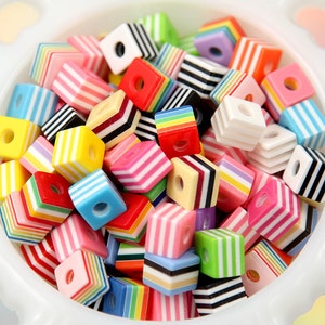 9mm Small Striped Cube Resin Beads, mixed color 80 pc set image 1