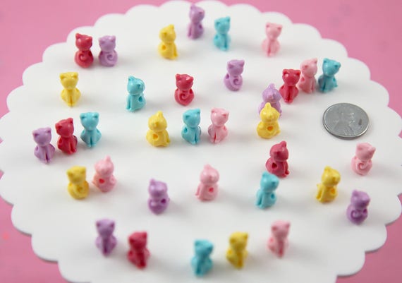 Cat Beads - 22mm Cute AB Cat Bead Colorful Chunky Acrylic or Plastic Beads  - 8 pc set