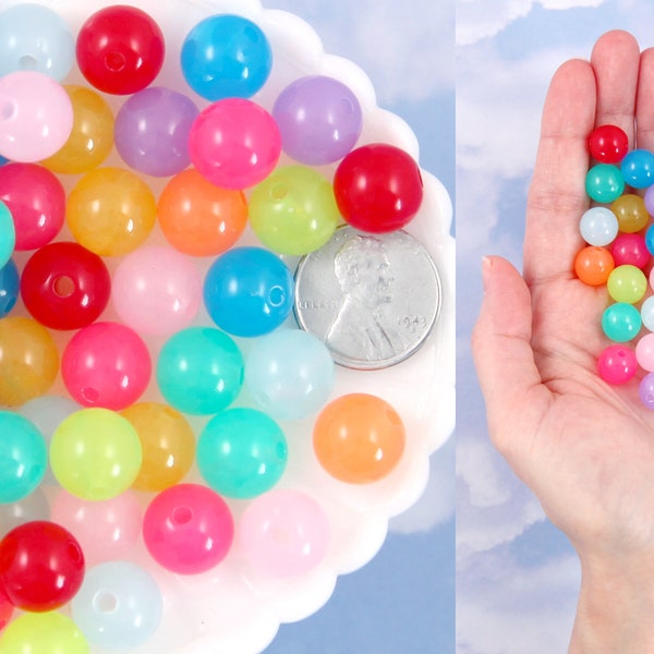 Acrylic Jelly Beads - 12mm Vibrant Jelly Color Acrylic Beads Translucent Resin or Acrylic Beads - 60 pc set