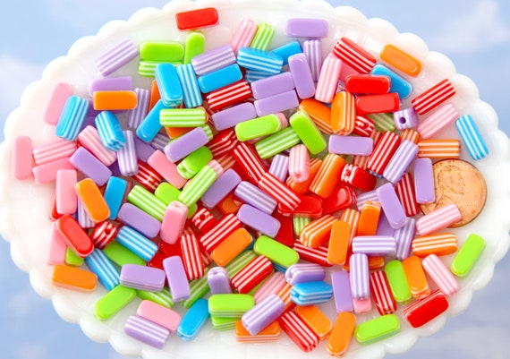 Candy Beads 12mm Little Candy Stripe Sticks Resin Beads, Mixed