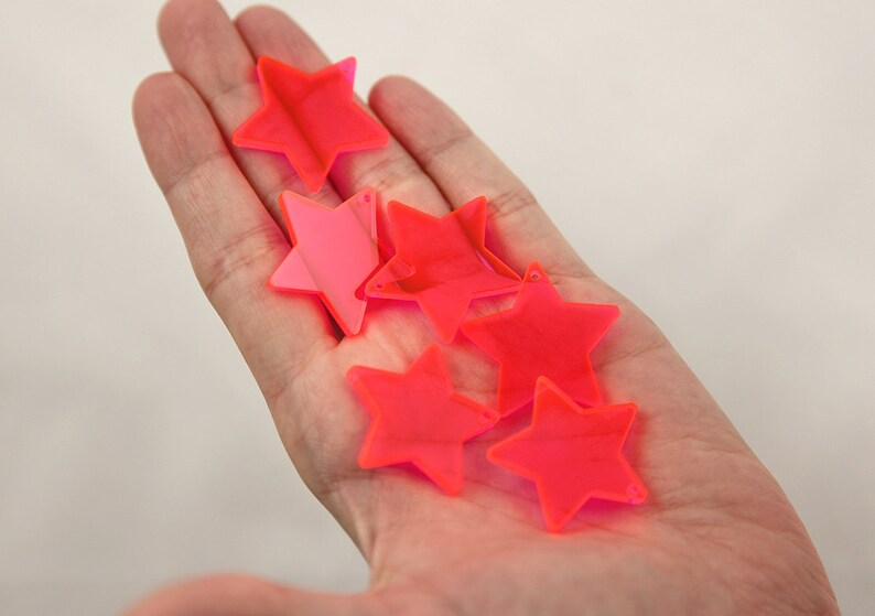 Resin Star Charms 30mm Bright Pink Star Acrylic or Resin Charms 6 pc set image 2