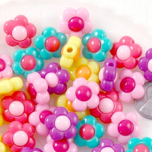 Bright Color Acrylic Flower Beads - 16mm, 30 pc Set