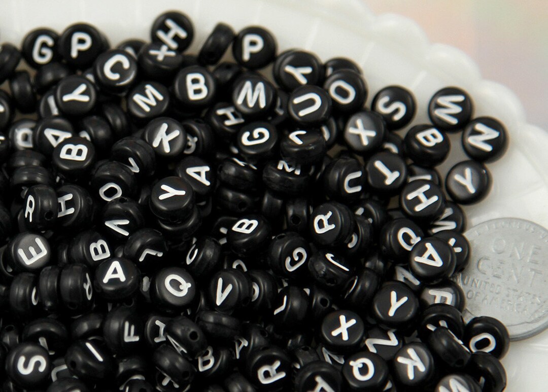 Letter Beads - 7mm Little Round White Alphabet Acrylic or Resin Beads - 400  pc set