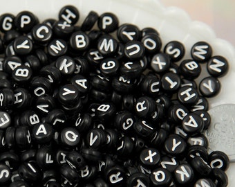 Letter Beads - 7mm Little Round Black Alphabet Acrylic or Resin Beads - 400 pc set