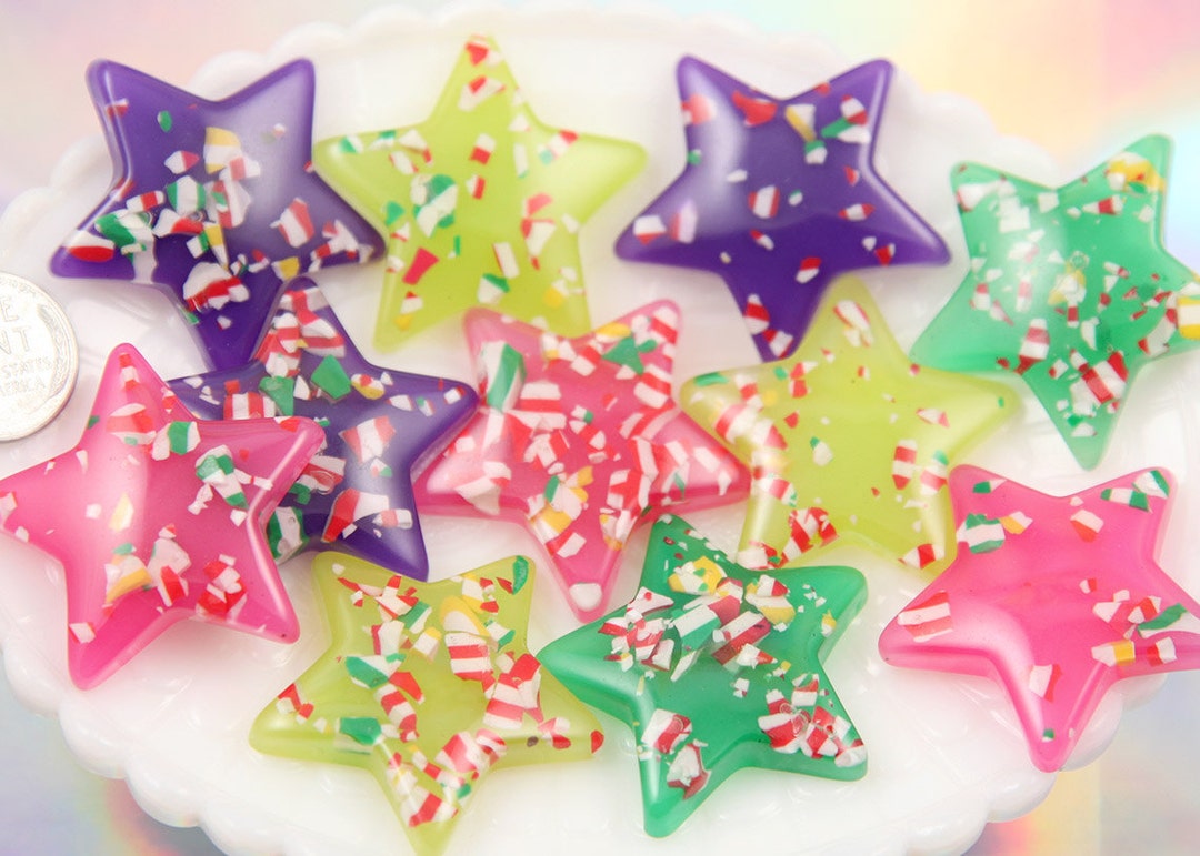 37mm Bright Color Peppermint Candy Confetti Stars Resin Flatback Cabochons 9 Pc Set Etsy