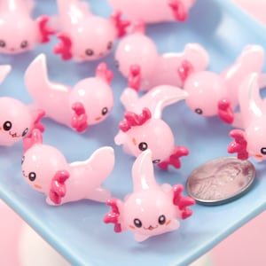 Axolotl Miniature - 6 pcs - 26mm Mini Axolotl Resin Charms or Flatbacks - Little Toy Axolotl 3d Mini Plastic Decorations Resin Cabochons