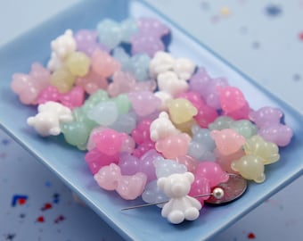 Pastel Beads - 14mm Pastel Jelly Teddy Bear Acrylic or Plastic Beads - 20 pc set