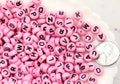 Letter Beads - 7mm Little Pink Round Alphabet Acrylic or Resin Beads - 400 pc set