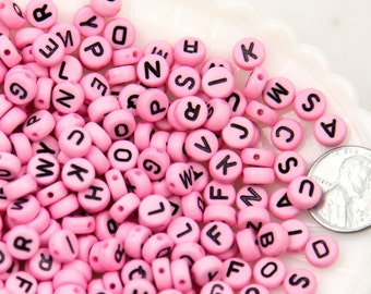 Letter Beads - 7mm Little Pink Round Alphabet Acrylic or Resin Beads - 400 pc set