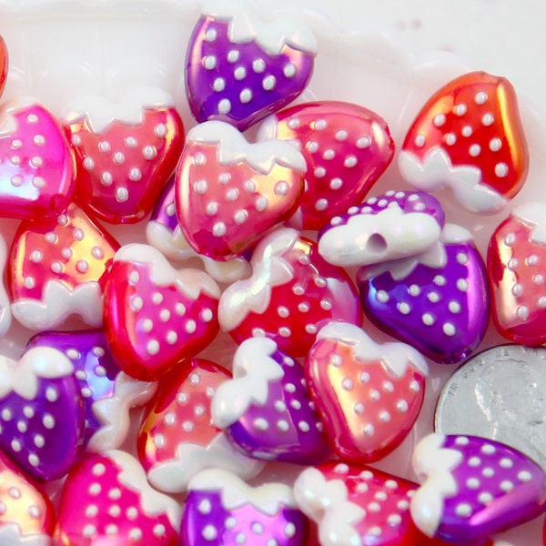 Cute Strawberry Beads - 16mm Amazing AB Strawberry Acrylic or Resin Beads - 18 pc set