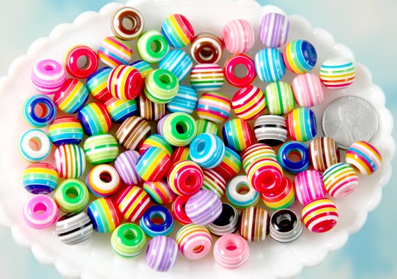 Mixture of Transparent Colorful & Rainbow Striped Resin Beads