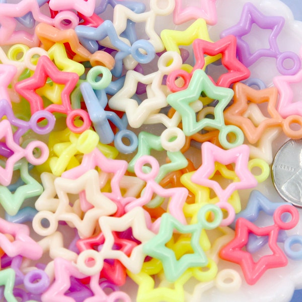 Plastic Star Charms - 20mm Pastel Star Outline Plastic or Acrylic Charms or Pendants - 100 pc set