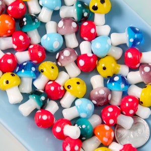 Mushroom Beads - 12mm Little Glass Mushroom Beads - Mixed Colors Set - 22 pcs set