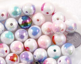 Pastel AB Acrylic Beads: White Inlaid Heart Beads (15mm, 14pcs)