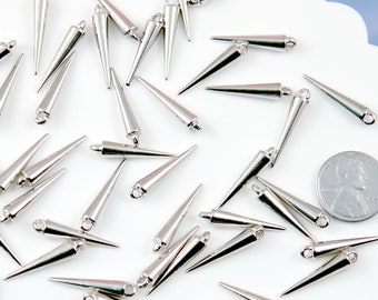 Spike Charms - 30 pc set - 23mm Silver Spiky Charm - Electroplated Plastic