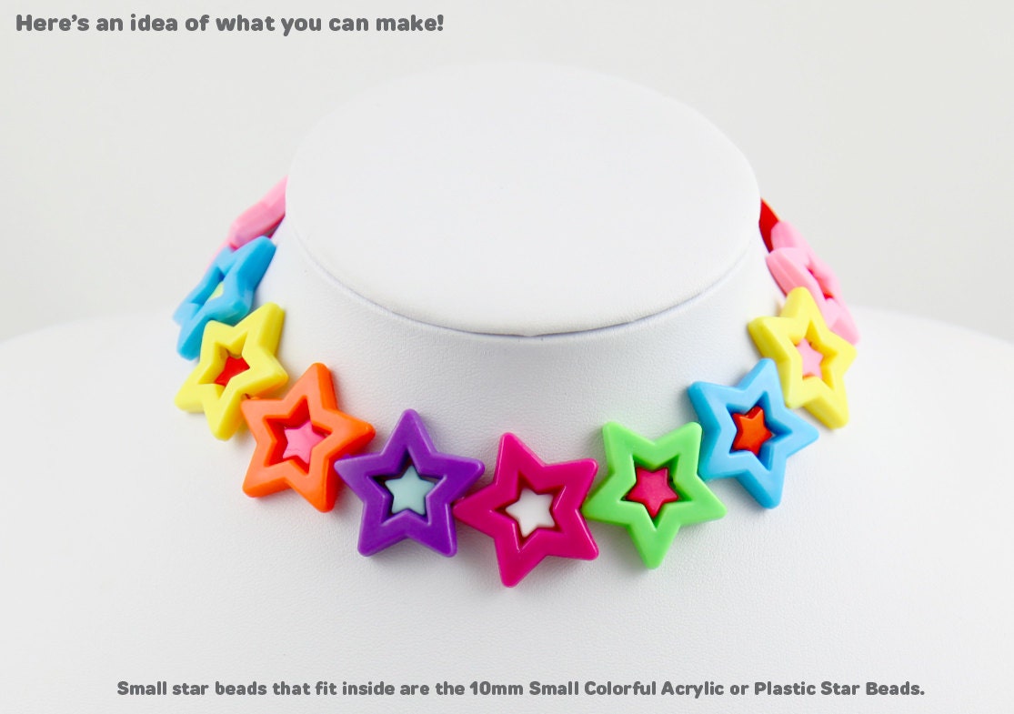 Colorful Star Beads 27mm Big Outline Star Chunky Acrylic or | Etsy