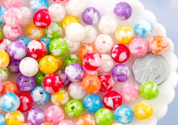 Opaque Mix 10mm Round Resin Beads - White Stripes (75pcs)