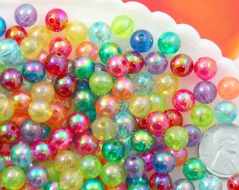 8mm Small AB Bright Mix Translucent Iridescent Acrylic or Resin Beads - 150 pc set