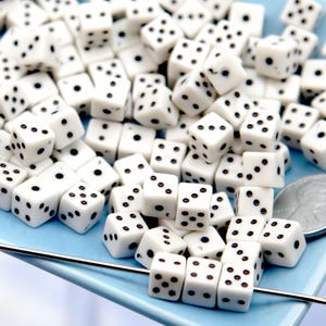 Dice Beads (100 pieces) 7mm Tiny D6 Dice White & Black Acrylic or Resin Beads