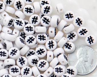 Hashtag Beads - 7mm Little Round White Number Sign or Hashtag Symbol Acrylic or Resin Beads - 300 pc set