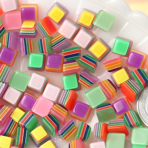 7mm Tiny Candy Cube Bright Striped Neon Rainbow Resin Flatback Cabochons - 20 pc set