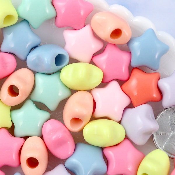 Pastel Star Beads - 14mm Chunky 3D Rounded Puffy Pastel Star Acrylic or Resin Beads - 50 pcs set